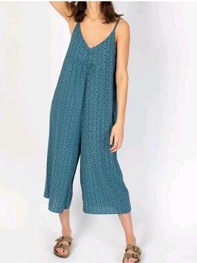 NATURAL LIFE Teal Blue Printed Spaghetti-Strap Jumpsuit